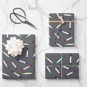 Cartoon Crayon Pattern Light Grey Wrapping Paper Sheet