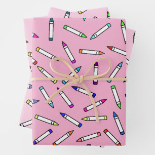 Cartoon Crayon Pattern Pink Wrapping Paper Sheet