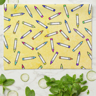 Cartoon Crayon Pattern Tea Towel