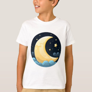 Cartoon Crescent Moon and Stars – Night Sky Kids T-Shirt