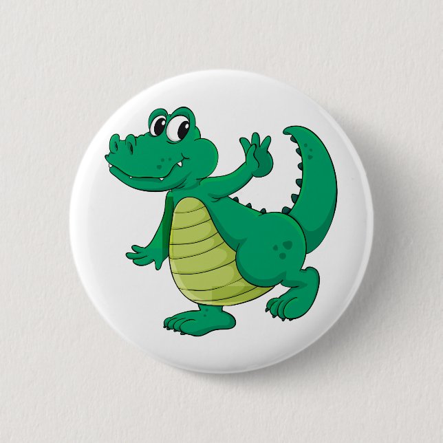 Cartoon crocodile 6 cm round badge (Front)