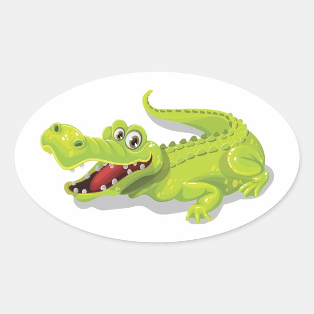 Cartoon Crocodile Oval Sticker (Front)