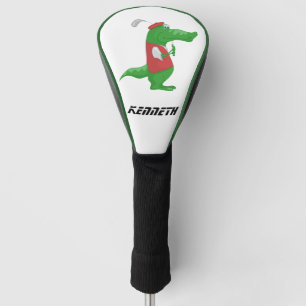 Cartoon crocodile playing golf with a red hat. head cover