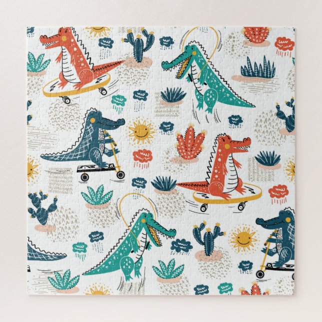 Cartoon Crocodile: Vintage Animal Wallpaper Jigsaw Puzzle (Vertical)
