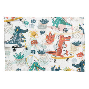 Cartoon Crocodile: Vintage Animal Wallpaper Pillowcase