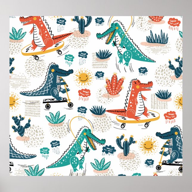 Cartoon Crocodile: Vintage Animal Wallpaper Poster (Front)