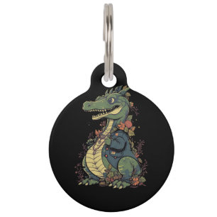 cartoon-crocodile-wearing-jacket-jacket-with-flowe pet tag