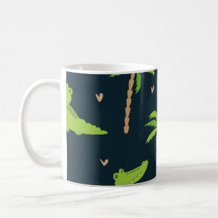 Cartoon Crocodiles: Alligator Palms Pattern. Coffee Mug