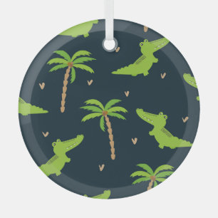 Cartoon Crocodiles: Alligator Palms Pattern. Glass Tree Decoration