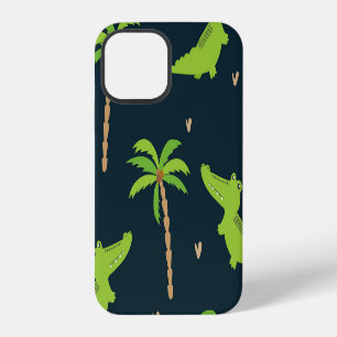 Cartoon Crocodiles: Alligator Palms Pattern. iPhone 12 Case