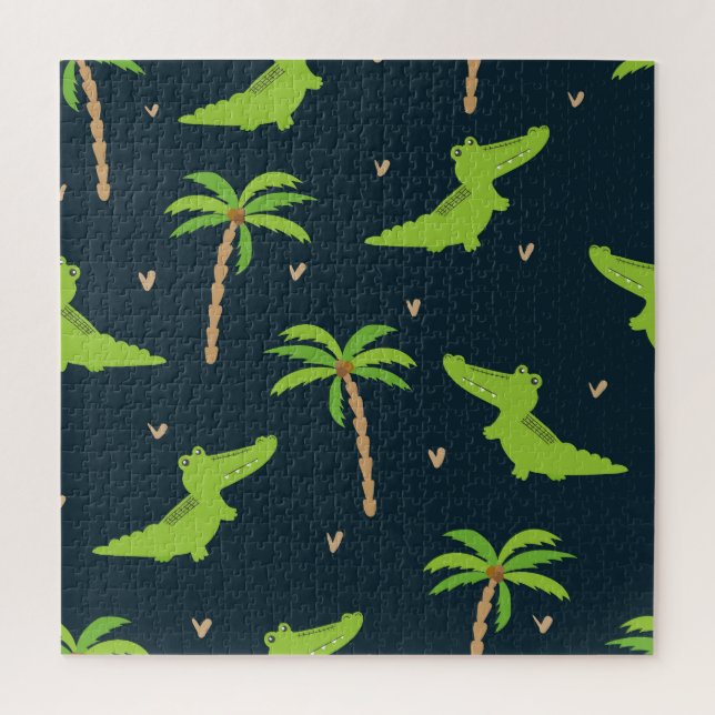 Cartoon Crocodiles: Alligator Palms Pattern. Jigsaw Puzzle (Vertical)