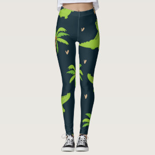 Cartoon Crocodiles: Alligator Palms Pattern. Leggings