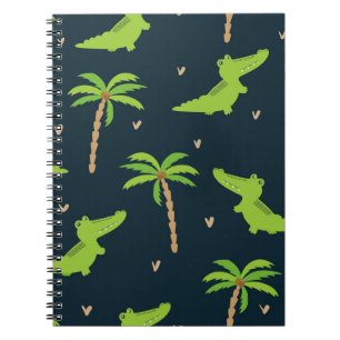 Cartoon Crocodiles: Alligator Palms Pattern. Notebook