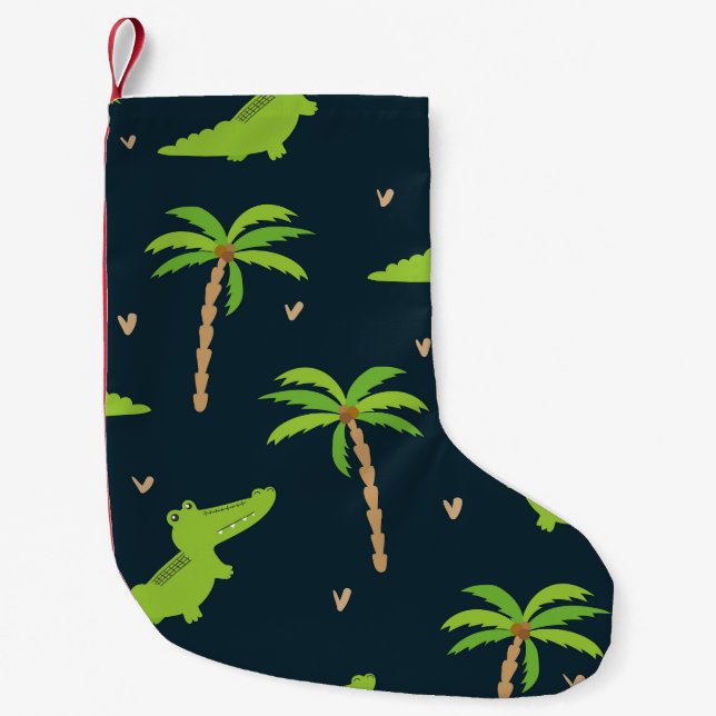 Cartoon Crocodiles: Alligator Palms Pattern. Small Christmas Stocking (Front)
