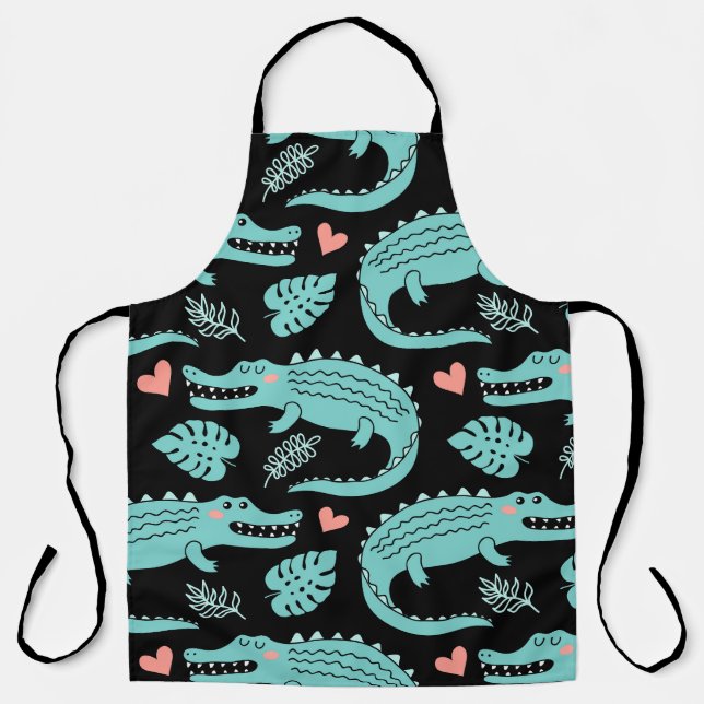 Cartoon crocodiles, cute seamless pattern. apron (Front)