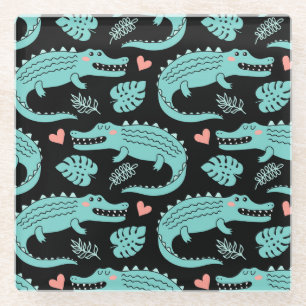 Cartoon crocodiles, cute seamless pattern. glass coaster
