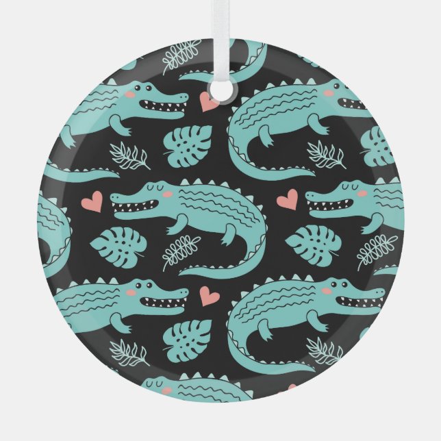 Cartoon crocodiles, cute seamless pattern. glass tree decoration (Front)