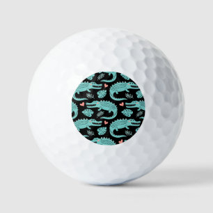 Cartoon crocodiles, cute seamless pattern. golf balls