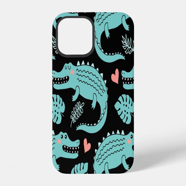 Cartoon crocodiles, cute seamless pattern. iPhone case (Back)