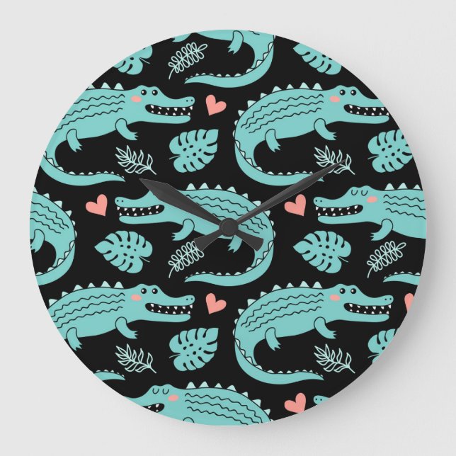 Cartoon crocodiles, cute seamless pattern. large clock (Front)