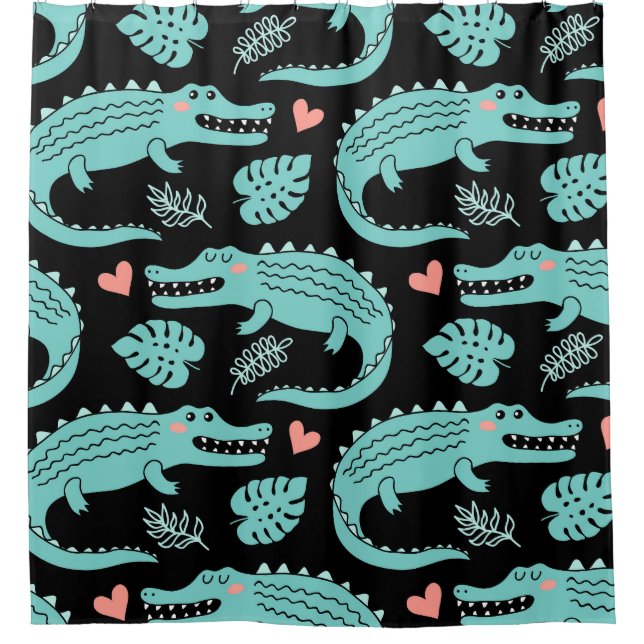 Cartoon crocodiles, cute seamless pattern. shower curtain (Front)