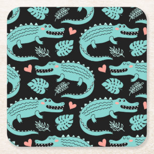 Cartoon crocodiles, cute seamless pattern. square paper coaster