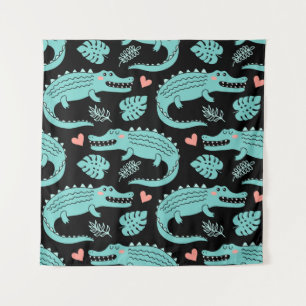 Cartoon crocodiles, cute seamless pattern. tapestry