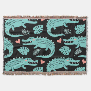 Cartoon crocodiles, cute seamless pattern. throw blanket