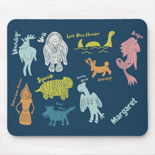 Cartoon Cryptids Cryptozoology Guide Personalised Mouse Mat (Front)