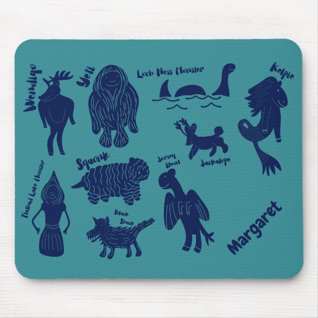 Cartoon Cryptids Cryptozoology Guide Personalised  Mouse Mat (Front)