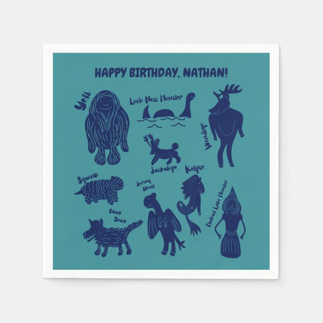 Cartoon Cryptids Cryptozoology Monsters Custom Nap Napkin (Front)