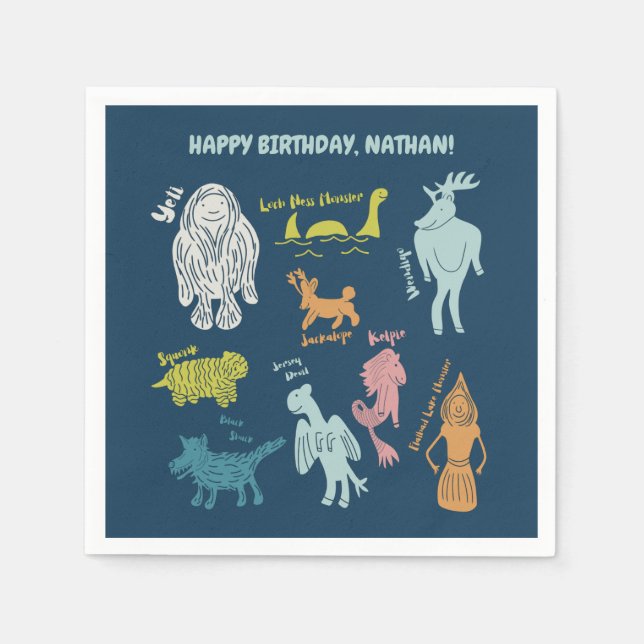 Cartoon Cryptids Cryptozoology Monsters Custom Napkin (Front)