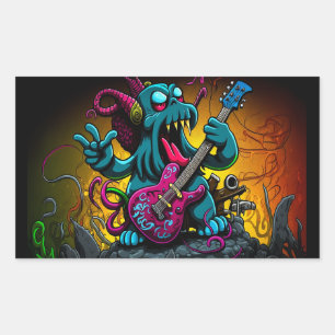 Cartoon Cthulhu Rock 'n Roll  Rectangular Sticker