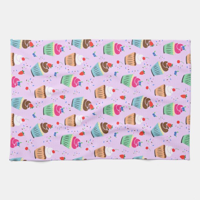 Cartoon cupcake pattern sweet dessert bakery tea towel (Horizontal)