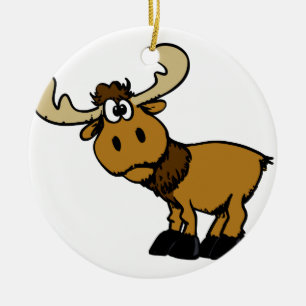 Cartoon Curious moose   choose background colour Ceramic Tree Decoration