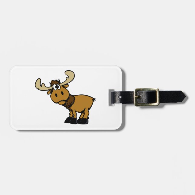 Cartoon Curious moose | choose background colour Luggage Tag (Front Horizontal)