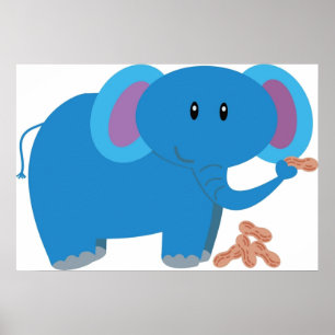 Cartoon cute baby elephant with peanut poster