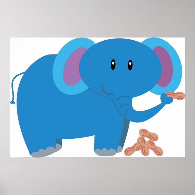 Cartoon cute baby elephant with peanut poster (Front)