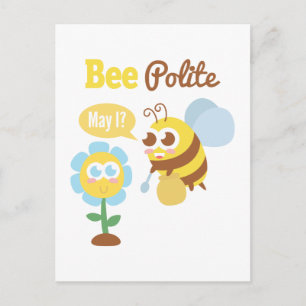 Cartoon: Cute bee collecting nectar from flower Postcard