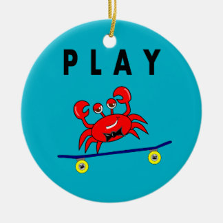 Cartoon Cute Crab on Skateboard Image Ceramic Tree Decoration