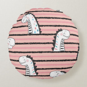 Cartoon Cute Dinosaurs vintage Seamless pattern. C Round Cushion