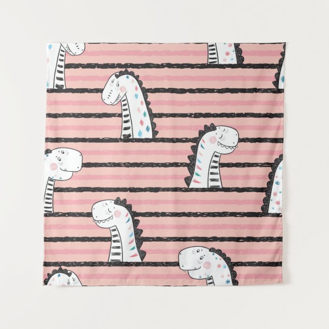 Cartoon Cute Dinosaurs vintage Seamless pattern. C Tapestry (Front)