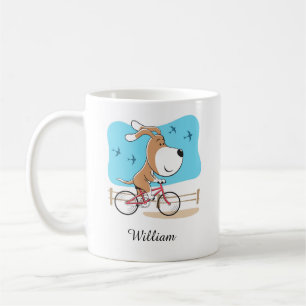 Cartoon Cute Dog Puppy Biking Riding Bicycle Coffee Mug