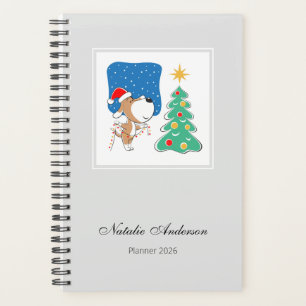 Cartoon Cute Dog Puppy Merry Christmas Tree 2026 Planner