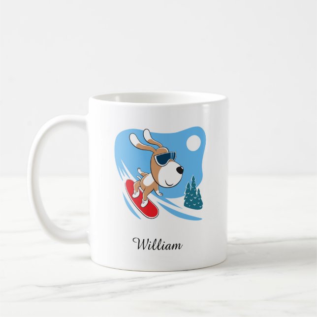 Cartoon Cute Dog Puppy Snowboard Winter Sport Sun Coffee Mug (Left)