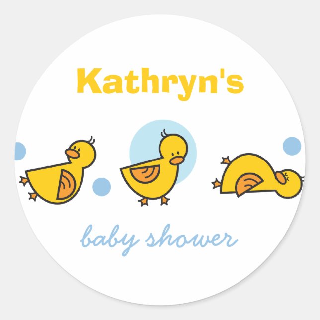 Cartoon Cute Duckies Baby Shower Gift Tag Sticker (Front)