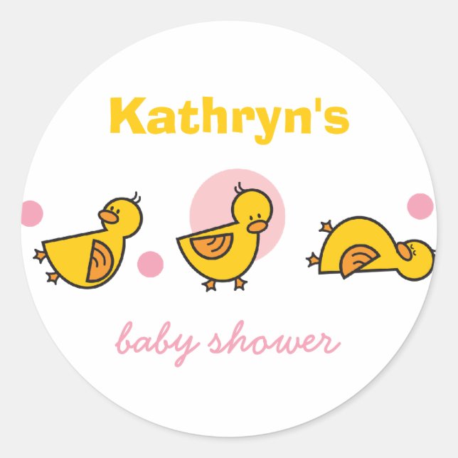 Cartoon Cute Duckies Baby Shower Gift Tag Sticker (Front)