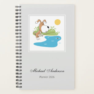 Cartoon Cute Funny Dog Puppy Fishing Humorous 2026 Planner