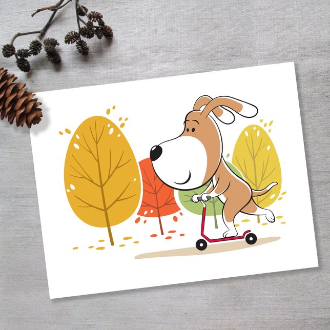 Cartoon Cute Funny Dog Puppy Kick Scooter Postcard (Creator Uploaded)