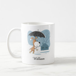 Cartoon Cute Funny Dog Puppy Walking Rain Umbrella Coffee Mug